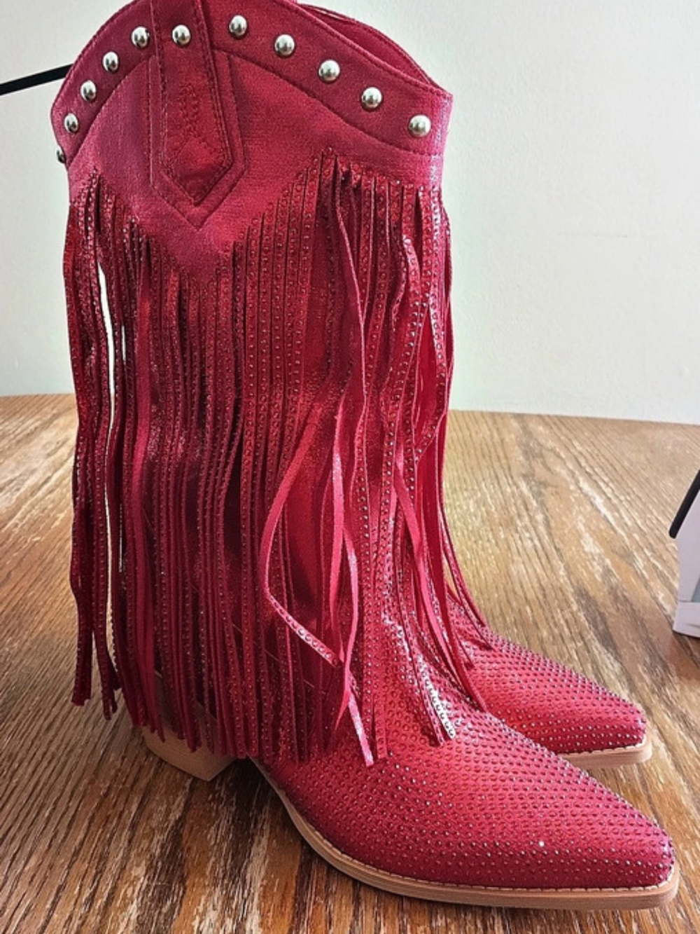 Red Rhinestone  Fringe Cowboy Boots - Picture 5 of 6
